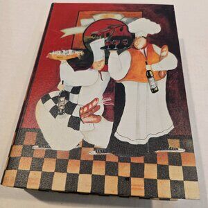 Pasta Time Fat Chef Decorative Storage Wood Box Book-shaped Hinged Lid 8.5 x 12